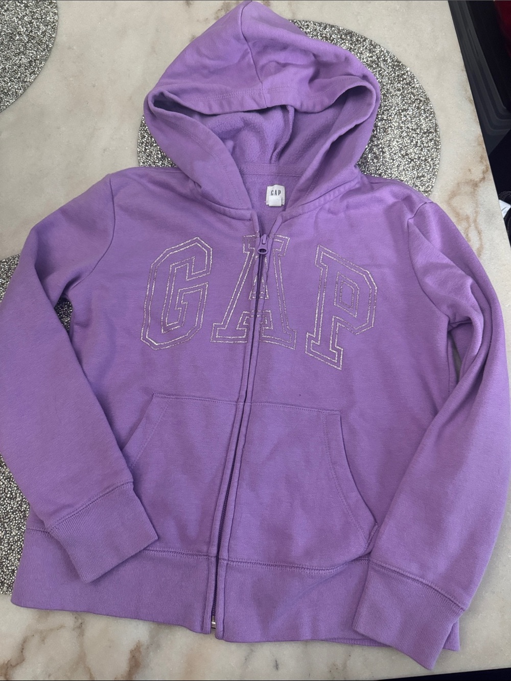 GAP Kids Lavender Glitter Zip Hoodie with Shimmer Detail